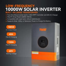 PowMr 10KW 5KW Split Phase Inverter 48V 110V or 220V Low Frequency Inverter Off Grid with MPPT 120A Solar Battery Charger Max PV 245V