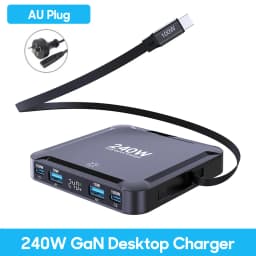 Ubigbuy 240W GaN Charger Digital Display Fast Charging Station with 100W USB C Retractable Cable For iPhone 17 Samsung MacBook