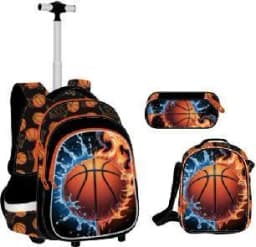 Bunnyfly Boys Rolling Backpack with Lunch Bag And Pencil Case - Wheeled Travel Trolley School Bag Stylish And Functional for Tra