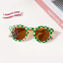 2025 New Kids Cute Checker Panel Color Round UV400 Sunglasses Baby Girls Outdoor Sun Protection Sunglasses Children Sun Glasses