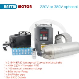 【EU Stock】CNC 3.5KW Water Cooled Cooling ER20 Spindle Motor CNC Router Kit Waterproof Metal Stone Engraving Grind Motor +VFD