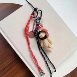 Cute Helmet Bear Pendant DIY Personality Car Key Chain Decoration Charm Woven Rope Hanging Mobile Phone Key Ring Bag Accessories