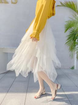 Women Sweet Midi Spring And Summer High Waist Solid Asymmetrical Elegant Chic White Mesh Tulle Skirts Faldas