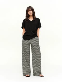DUSHU 2026 Spring Women's Plaid Pattern Blend Straight Leg Pants - Acetate Commuter Style Trousers Elastic Waist for Office