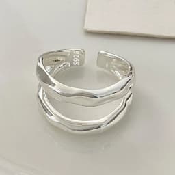 PANJBJ  925 Sterling Silver Double Layer Ring for Women Girl Gift Geometry Hollowing Out Minimalism Fashion Jewelry Wholesale