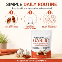 Odorless Aged Garlic Extract Softgels, 600mg AGE with 50mg CoQ10 Ubiquinol, Standardized S-Allyl Cysteine, Lifestyle, 60 Count