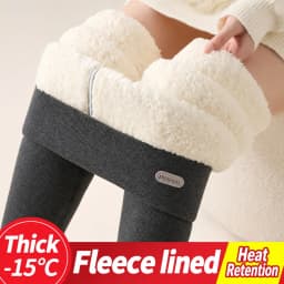 Women's Extra Thick Warm Fleece Lined Winter Leggings Elastic High Waist Thermal Pants Woman Slim Fit Solid Knit Long Trousers
