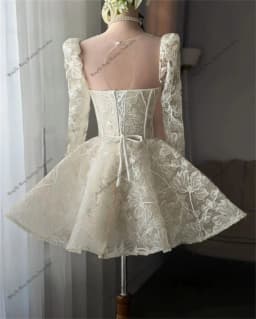 Elegant Princess Mini Wedding Dress Long Sleeve Lace Flower Bridal Gowns Ball A Line Lace Up Short Bride Dresses Customized