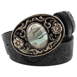 Women's Decorative Buckle Colorful Bead Embossed Split Leather Belt