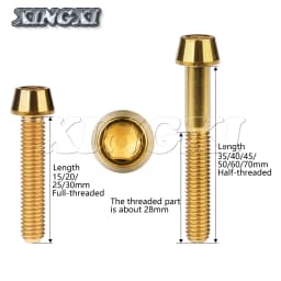 Xingxi 5Pcs Titanium Bolts M8 x 15 20 25 30 35 40 45 50mm Taper Head Screw for Bicycle Motorcycle Car Grade 5 Titanium Ti Bolts