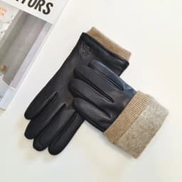 Men's Deer Skin Gloves Warm Wool Knitted Driving Cycling Leather Gloves
