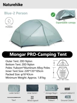 Naturehike Mongar 1 2 3 Base/UL/PRO Camping Tent Ultralight Outdoor Waterproof Hiking Tent 1 2 3 Person Backpacking Tent