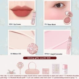 Flower Knows Makeup Gift Set Lip Cream,Blush,Cushion BB Cream,Brightening Concealer,Hydrating Essence & Cosmetic Bag All-in-One