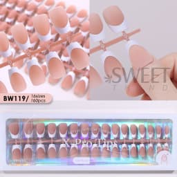 150/160pcs Nude Pinkish Matte Press On Nail Tips Short Square Round Coffin Artificial Fake Nail French Design Frosted Full Cover