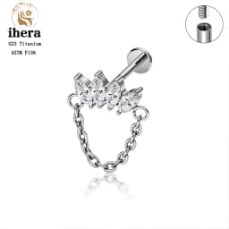 ASTM F136 Titanium Ear Cartilage Earrings Internal Thread 16G Hidden Helix Stud CZ Drape Chain Flat Back Tragus Piercing Jewelry