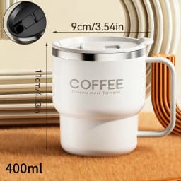 WORTHBUY 400/480ML 304 Stainless Steel Coffee Cup With Lid&Handle Double Layer Coffee Mug Drinkware Reusable Insulated Water Cup