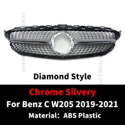 GT Diamond Front Bumper Grille For Mercedes W205 Grill C205 S205 Benz C 2014-2021 C200 C260 C180 C250 C300 Coupe AMG Tuning