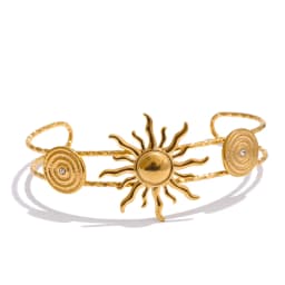 Yhpup Ocean Series Golden PVD Starfish Shell Sun Cuff Bracelet Open Wrist Jewelry Stainless Steel Bangle for Summer Holiday