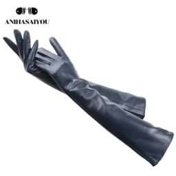 Multiple Colors 50cm Long Leather Gloves, Sheepskin Women's Leather Gloves, Warm Women's Winter Gloves, Simple Women's Gloves-22