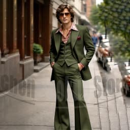 Vintage 3 Piece Men Suit Peak Lapel Single Breasted Tuxedo 70s Disco Groom Custom Bespoke Male Retro Stage Formal Costume Wear