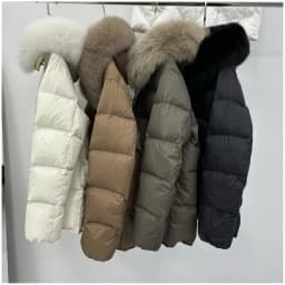 Schinteon Women 100% Real Fox Fur Collar White Duck Down Jacket with Hood Autumn Winter Warm Casual A-lined Warm Outwear Cape
