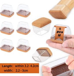 8PCS Silicone Chair Leg Floor Caps Protectors Rectangle with Felt Foot Cover End Caps Covers Width 22-32mm for Hardwood Table