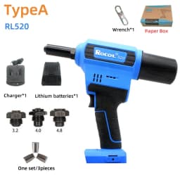 Electric Rivet Gun Rocol RL-520 Lithium Battery Automatic Rivet Gun Core Pulling Riveting Tool Stainless Steel Brushed Rivets
