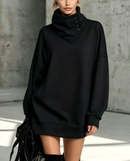 Vintage Niche Design Button Placket High Collar Long Sleeve Top For Women Fashion Simple Loose Daily Versatile Solid Color Top