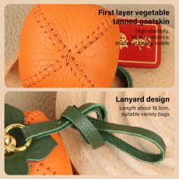 CRAZYSMITH Handmade Genuine Leather Bag Charm Persimmon Keychain Purse Charms Bag Pendant for Handbags Gift Bag Accessories