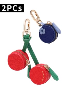 Fashion Personality Red Cherry Shape Fruit Pendant Coin Purse Mini Cute Keychain PU Leather Bag Pendant Small Bag Gift for Girls