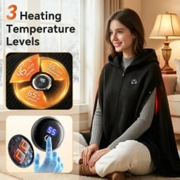 Heated Shawl Wearable Heated Blanket Graphene Heating Shawl with 3 Heat Levels Hooded Design USB Powered Portable Body Warmer
