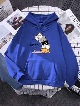 Cute Stacked Cats Sleeping Don'T See The Mouse Women Hoodies Fashion Loose Pullover Casual Fleece Hoody Trend Soft Female Sweat