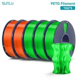 SUNLU 5 Roll PETG Clear Filament 1.75 ±0.02 mm 1 kg Spool (2.2 lbs) High Toughness Neatly Wound Filament Fit Most FDM Printer