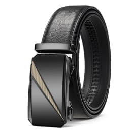 3.5cm Width High Quality Genuine Leather Men's Business Belt Metal Automatic Buckle Ratchet Black Brown