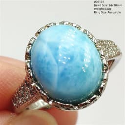 Natural Blue Larimar Oval Adjustable Ring Jewelry Water Pattern Real Larimar For Women Men Healing Fashion Stone AAAAAA