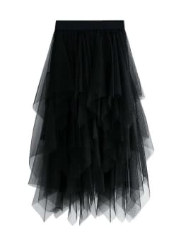 Women Sweet Midi Spring And Summer High Waist Solid Asymmetrical Elegant Chic White Mesh Tulle Skirts Faldas