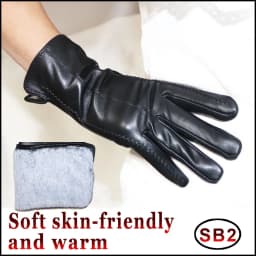Leather gloves women's sheepskin flannel lining winter warmth high-grade black touch screen color leather gloves driving new