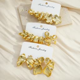 8 Pairs Gold Color Exaggerated Earrings Set For Women Fashion Bow Flower Leaf Stud Hoop Earrings Party Daily Wear Jewelry Gifts