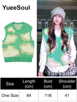 Green Knit Vest Printed Sleeveless Pullover Oversized Women Sweater Vest 2026 New Y2K Vintage Knitwear Women's Autumn Clothing