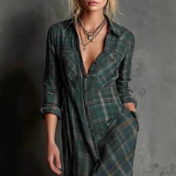Retro Plaid Print Button Lapel Shirt Long Dresses Woman Spring Sexy High Waist Pocket Party Dress Long Sleeve Loose Autumn Dress