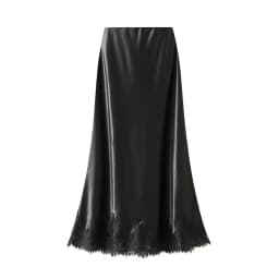 New In Summer Lace Patchwork Satin Long Skirt For Women 2026 Elegant Fashion High Waist A-line Black Skirts