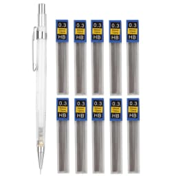 Transparent Mechanical Pencil Set 0.3, 0.5, 0.7 0.9mm with HB Lead Refills for Sketching Art Drawing Painting Automatic Pencils