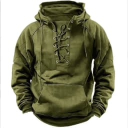 Spring And Autumn New Men's Hooded Solid Color Sweater Blue Sports Multi-Pocket Leather Sweater Tooling
