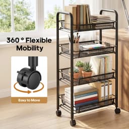 3/4/5Tier Mesh Wire Rolling Cart, Kitchen Storage Organizer Utility Cart Full Metal Basket Storage Art Trolley Carts With Wheels