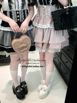 Original Japanese Mines Style Lace Patchwork Puffy High Waist Heart Buckle Bow Sweet Versatile A-line Short Skirts Women Summer