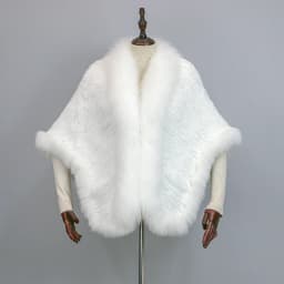 Women 100% Real Rabbit Fur Cape with Fox Fur Collar Winter Warm Knitted Cloak Rabbit Fur Poncho Girls Party Fashion Shawl Scarf