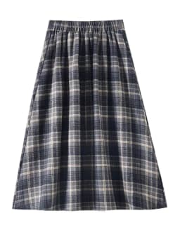 Soft Plaid A-Line Madi Skirt with Elastic Waist 2025 Autumn Winter Women's High Waist Flared Skirts, Comfort Stretchable