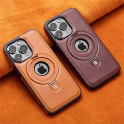 Luxury Magnetic Hidden Stand Ring Wireless Charge For Magsafe Leather Case For iPhone 12 13 14 15 16 17 Pro Max Hollow Cover