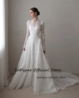  SoDigne A-line Lace Wedding Dresses V-neck Full Sleeves Bridal Dress 2026 Boho Long Bride Gown Vestidos De Novia Customized