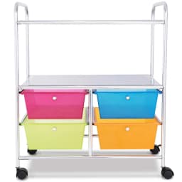 Trolley with 4 stackable drawers, drawer trolley roll container with metal rack and storage space, bathroom trolley